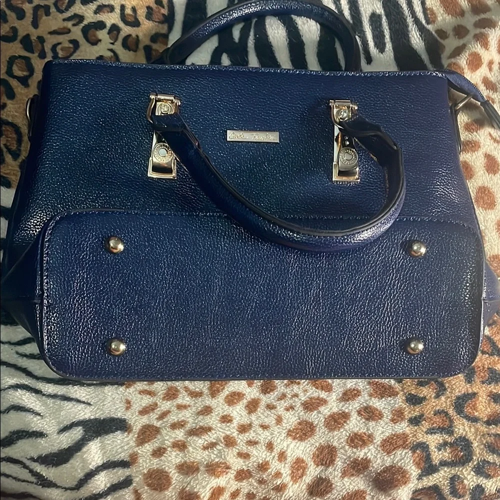Carla Faustini Blue Textured Leather Convertible Purse - Picture 3 of 8